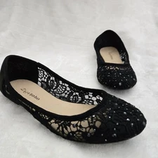 Women's Ballet Flats Cut Out Round Toe Slip On Floral Ballet Lace Flats Sz 6