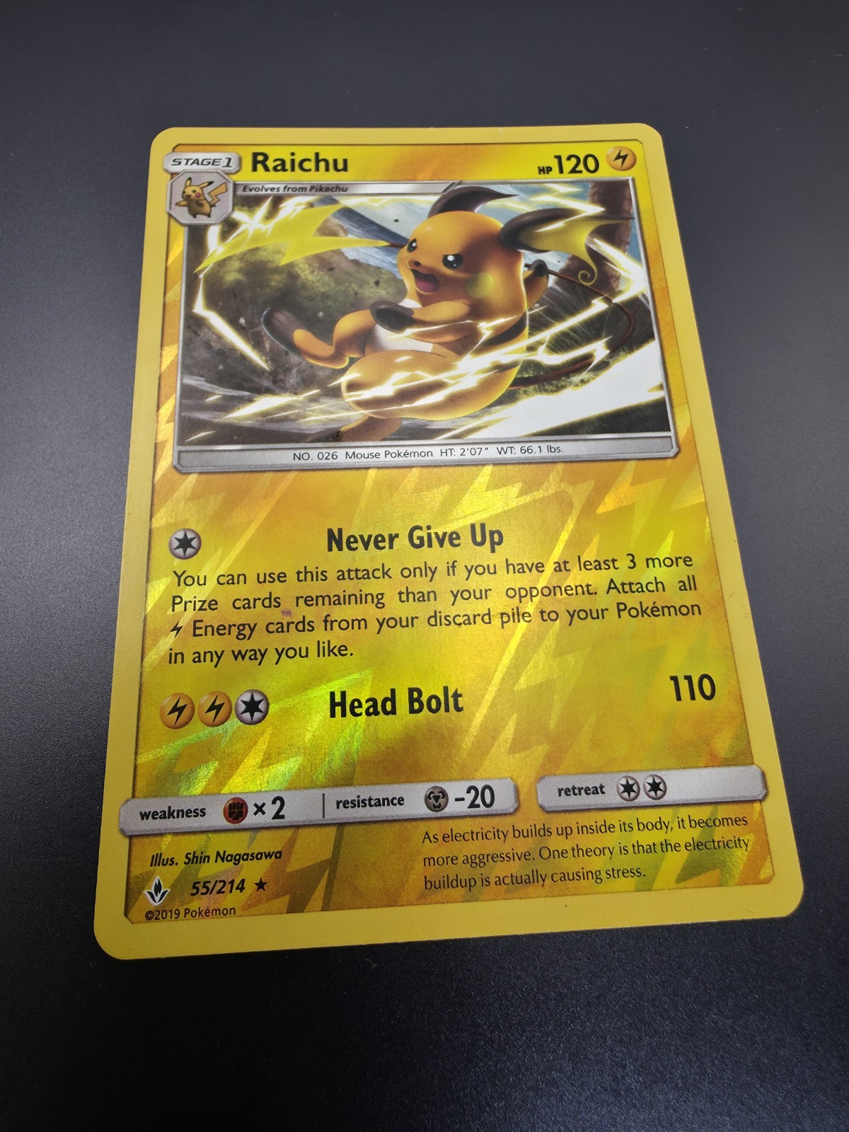Raichu Reverse Holo Rare Unbroken Bonds 55/214 Pokémon TCG Foil Card 2019 LP