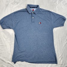 Tommy Hilfiger Polo Shirt Mens L Blue Short Sleeve Flag Logo Classic Casual