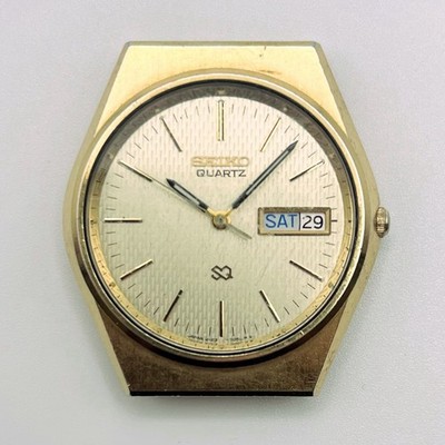 Seiko SQ Quartz 8123-7049 Gold Tone Textured Dial 36mm Vintage Parts Repair