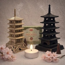 Vintage Japanese Pagoda Incense Burners Brass & Cast Iron Temple Made in Japan