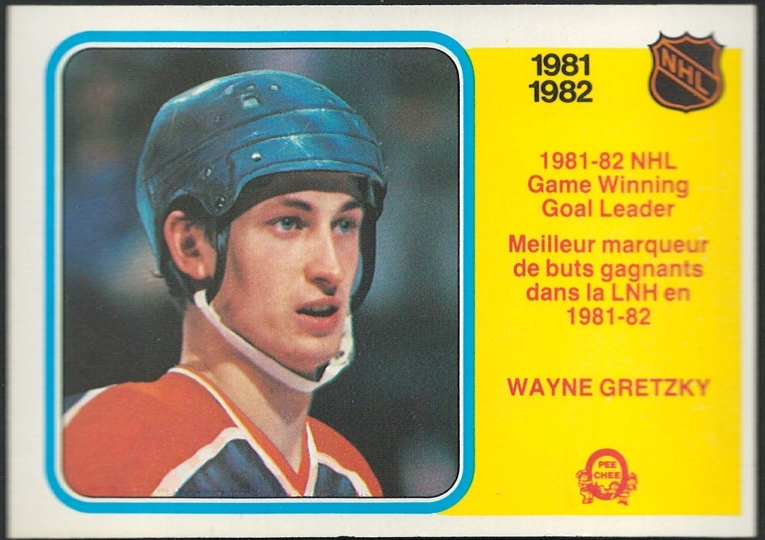 1982-83 OPC EDMONTON OILERS WAYNE GRETZKY GAME WINNING GOAL LEADER CARD #242