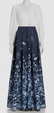 Sachin Babi Women's White Blue Zoe V Neck Floral Mixed-Media Gown Dress Size 4