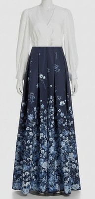 Sachin & Babi Women's White Blue Zoe V Neck Floral Mixed-Media Gown Dress Size 4