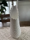 Vintage Fenton Mid Century Modern White Milk Glass Hobnail Swung Vase