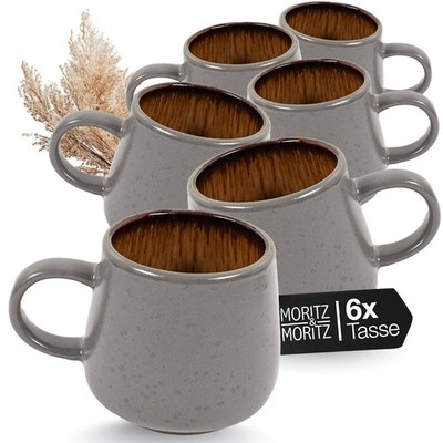 Moritz & Moritz Tassen Set 6x - Grau/Beige - Kaffeebecher Set Steinzeug - SOLID