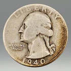 1940 D Washington Quarter 90% Silver US Twenty Five Cent Coin Ungraded Denver