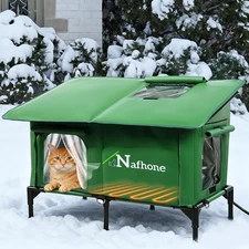 Heated Cat House for outside Winter, Extra Large Size Insulated Weatherproof Out