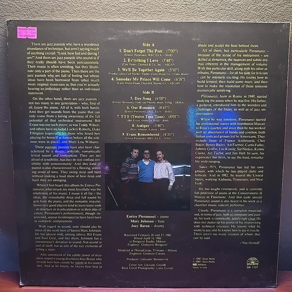 Enrico Pieranunzi,Marc Johnson,Joey Baron-Deep Down-1987 Italian Vinyl Record LP - Image 2 of 4