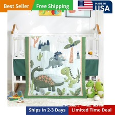 Crib Bedding Set Dinosaur Soft Green 4Pcs Toddler Nursery Standard Size