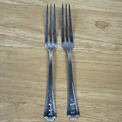 Fairfax by Durgin-Gorham Sterling Silver Fork 3 Tine Prongs 5” Set Of 2 Forks