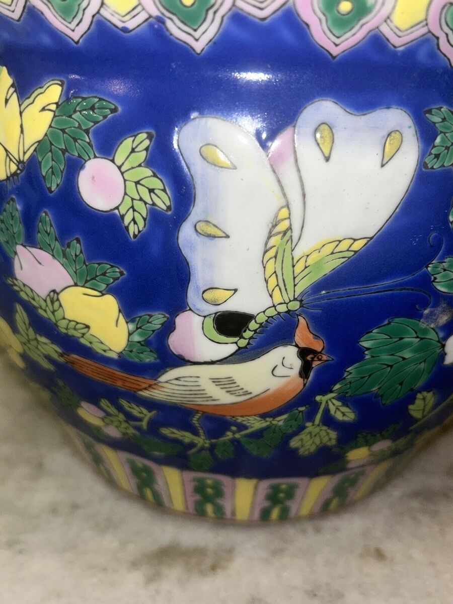 VTG 1980s Chinoiserie Blue White floral Pot Planter 7.25 VTG 1980s Chinoiserie Blue White floral Pot Planter 7.25