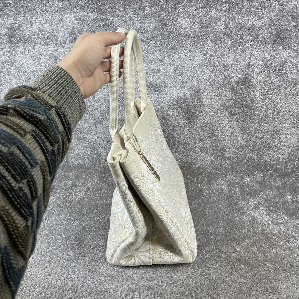 Bolso de Mano Oscar de La Renta Mujer Beige Bolsillos Internos Lona Floral Foto 4 de 4