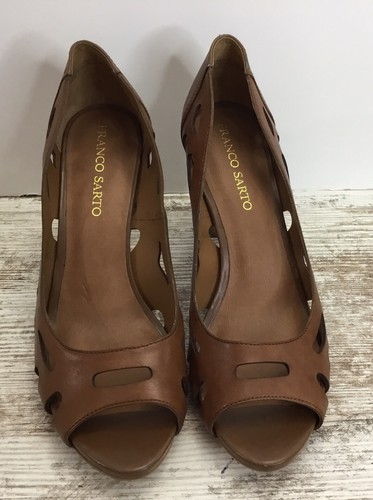 Franco Sarto Koala Brown Leather Cut-Out Heels Open Toe Sz 10M - Foto 3 di 8