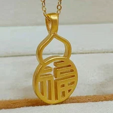 New 999 24K Yellow Gold Women 3D Lucky 福 Gourd Lucky Pendant