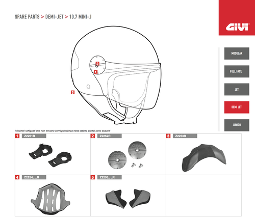 Z2251R GIVI RICAMBIO MECCANISMO COMPLETO VISIERA per CASCO MINI JET 10.7 |  eBay