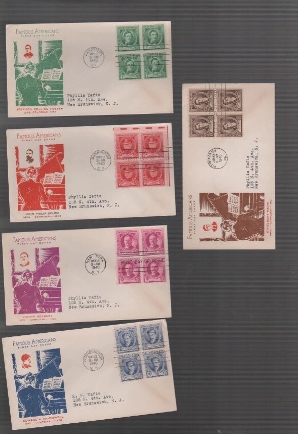 US stamps Famous Americans Fidelity FDC 859-893  1940  35 all blocks of 4 (j3 - Image 3 of 4