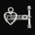 10 SETS ZINC ALLOY HEART TOGGLE CLASPS 20MM SILVER PLATED