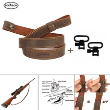 TOURBON Rifle Shotgun Sling Buffalo Hide Leather 2 Points Gun Strap with Swivels
