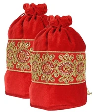 Kuber Industries Embroidered Design Drawstring Potli Bag Pack of 2 (Red) FS