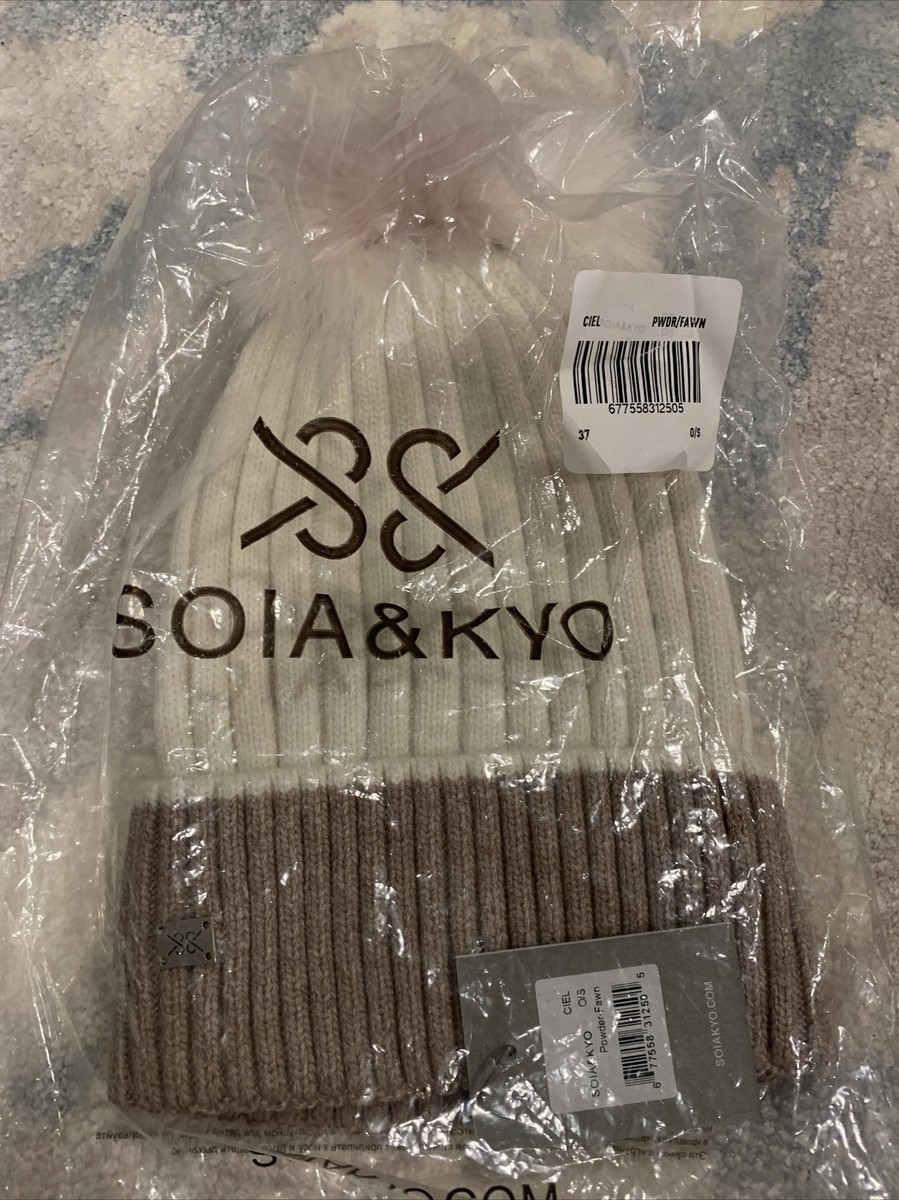SOIA & KYO CIEL LAPIS O/S - BRAND NEW LADIES BENNIE HAT WITH REMOVABLE POM POM Soia & Kyo Ciel Rib-Knit Hat with Detachable Feather Pom Pom  main image 2