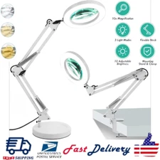 10X Magnifying Glass Desk Light Magnifier LED Lamp Reading Lamp With Base &Clamp