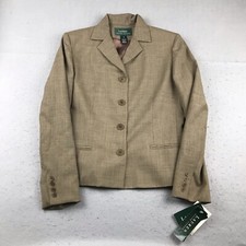 VTG Lauren Ralph Lauren Blazer Womens 8 Brown Worsted Wool Lined Button Up NWT