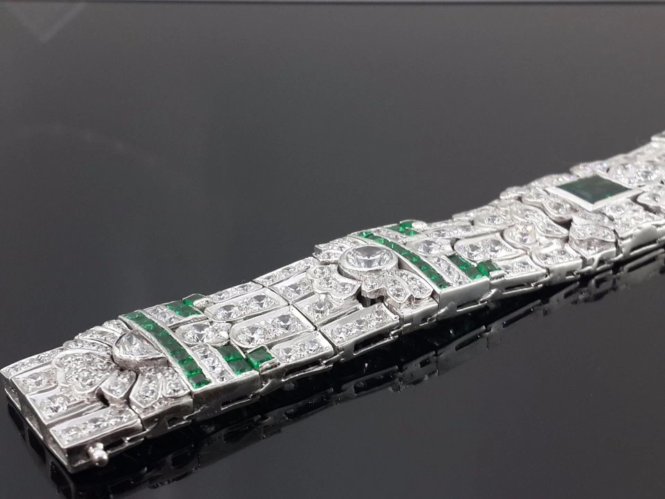 Hermosa pulsera de plata esterlina 925 maciza verde blanco estilo vintage joyería Foto 3 de 4