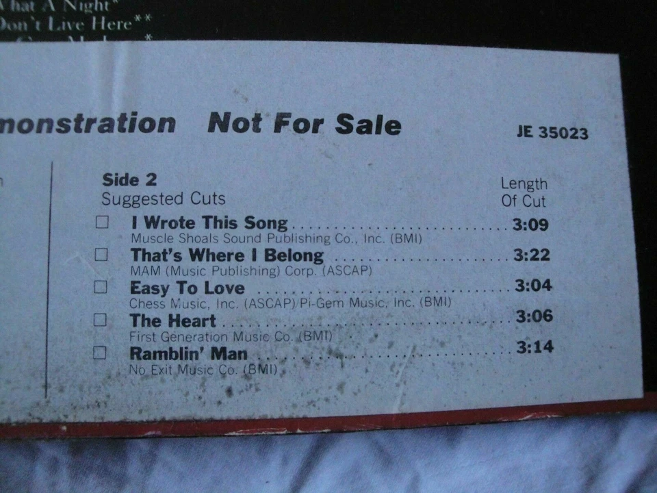 TOM JONES WHAT A NIGHT VINYL LP 1977 EPIC RECORDS WHITE LABEL PROMO, THE HEART Foto 4 de 4