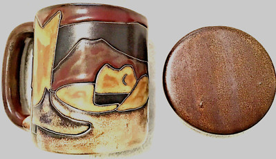 Mara Stoneware Mug & Lid Coffee Cup Cowboy Boots Western Hat Southwestern Rodeo