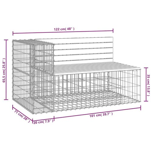 Gabion Cage Garden Bench Outdoor Patio Wooden Park Seat Chair Steel Solid Wood - Picture 8 of 8