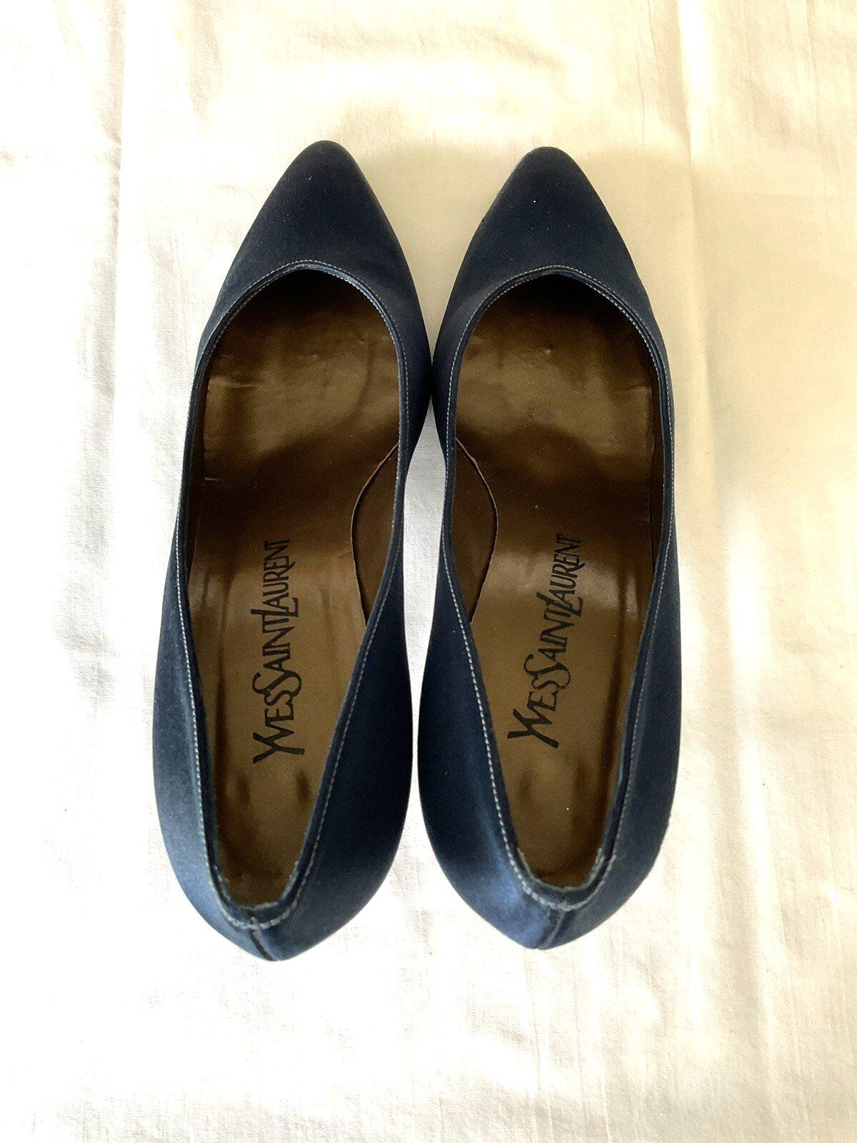 YVES SAINT LAURENT PARIS blu navy personalizzato tinto a punta pompa ~ tacco 7 5 N ~ 3"