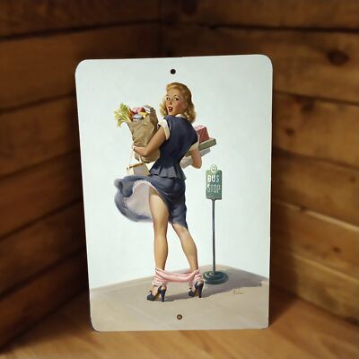 1950 Art Frahm Bus Stop Pinup Call Metal Poster Sign NEW