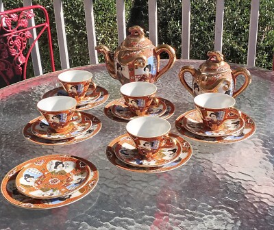 Orange Geisha Moriage Dragonware Marked Foreign 21 Piece Tea Set