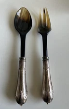 Silverplate and Horn Fork & Spoon Servers ART DECO VINTAGE Salad Server
