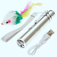 Red Laser Pointer Flashlight Rechargeable Cat Toy USB Colorful Mouse Premium