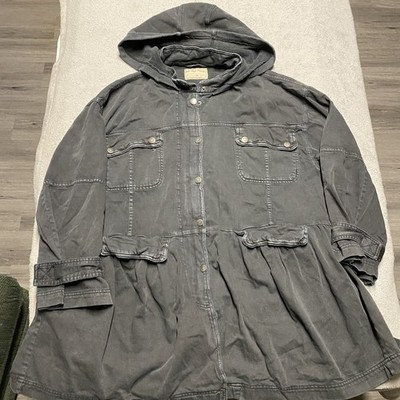 We The Free Nocturne Parka Medium Washed Black Oversized Boho Hooded Pockets