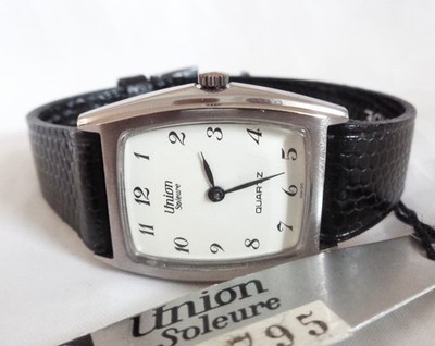 Vintage Rare Union Soleure Swiss Silver Tone Tank Ladies Quartz Armbanduhr (NOS)