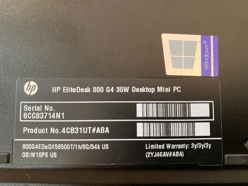 HP ELITESK 800 G4 35W MINI PC 4CB31UT 256NVMeSSD/8GBRAM i5-8500T WIN11PRO - Zdjęcie 4 z 12