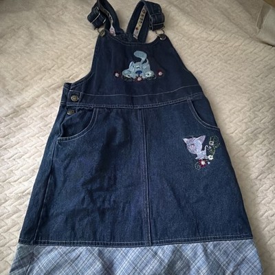 Vtg Blues Clues 2001 Denim Overall Embroidered Y2K Dress Sz 6X