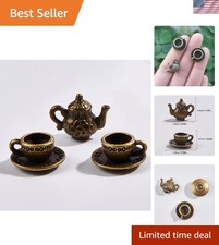 Vintage 3-Piece Miniature Tea Set with Teapot  Cups for Dollhouse Decor
