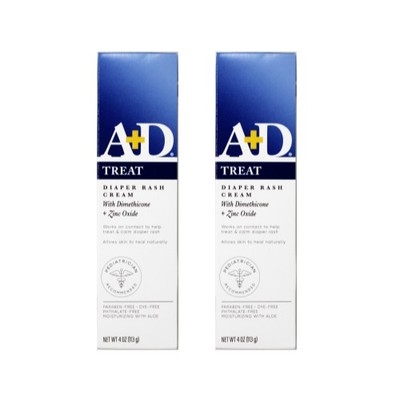 2 Pack A+D Diaper Rash Cream with Aloe Diaper Rash Cream 4 Oz Each