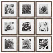12x12 Picture Frames Set of 9 with Mat for 8x8 Photos or without Mat for 12x1...