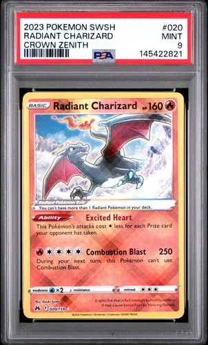 2023 POKEMON SWORD & SHIELD CROWN ZENITH #020 RADIANT CHARIZARD PSA 9