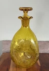 MCM Blenko Pinched Sides Crackle Glass Decanter Bottle Yellow Vintage 49