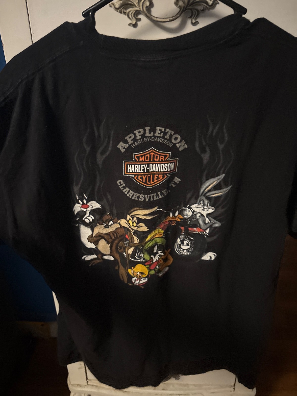 Vtg Harley Davidson LOONEY TUNES Crew Motorcycle large Biker Shirt