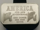 1776-1976 "America" Bi-Centennial 1 oz .999 Silver Art Bar #20167