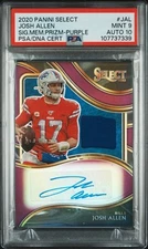 2020 PANINI SELECT JOSH ALLEN #JAL SIG.MEM.PRIZM-PURPLE /25 - PSA 9 AUTO 10