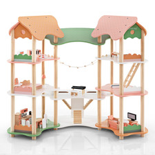 3-Tier Wooden Dollhouse for Kids Aged 3-8 Years Old with 32 Pieces of Accessorie