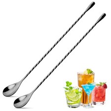 2 Pcs 12 Inches Bar Spoon, Long Handle Mixing Stirrers for 12 Inches, Black